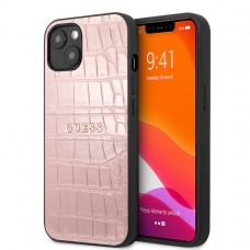 Guess iPhone 13 Hardcase Backcover - Croco Lines - Roze