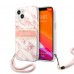 Guess iPhone 13 Hardcase Backcover - Met Riem - Marble Roze of Grijs