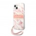 Guess iPhone 13 Hardcase Backcover - Met Riem - Marble Roze of Grijs