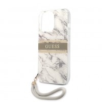 Guess iPhone 13 Hardcase Backcover - Met Riem - Marble Roze of Grijs