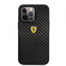 Ferrari iPhone 13 Pro Hardcase Backcover - Carbon - Metal Logo - Zwart