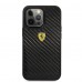 Ferrari iPhone 13 Pro Hardcase Backcover - Carbon - Metal Logo - Zwart