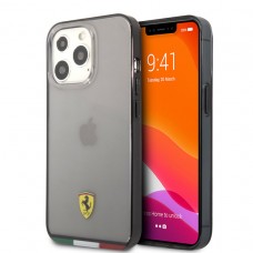 Ferrari iPhone 13 Pro Hardcase Backcover - Italia Flag - Transparent Outline - Zwart