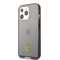 Ferrari iPhone 13 Pro Hardcase Backcover - Italia Flag - Transparent Outline - Zwart